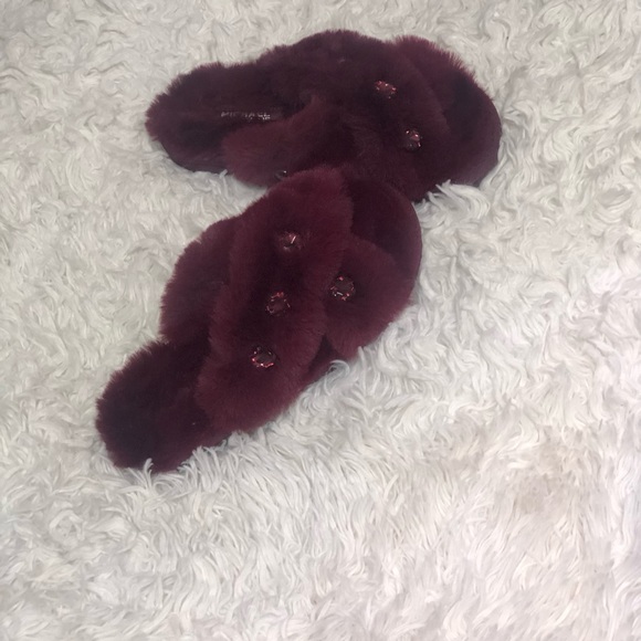 MK | Michael Kors Lala Slipper Faux Fur Rhinestone Burgundy Size 5 women’s - Picture 9 of 16